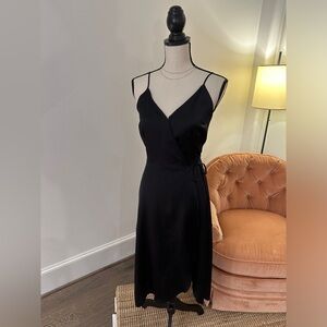 NWT Abercrombie & Fitch Black Side Wrap Satin Midi Dress | Size S